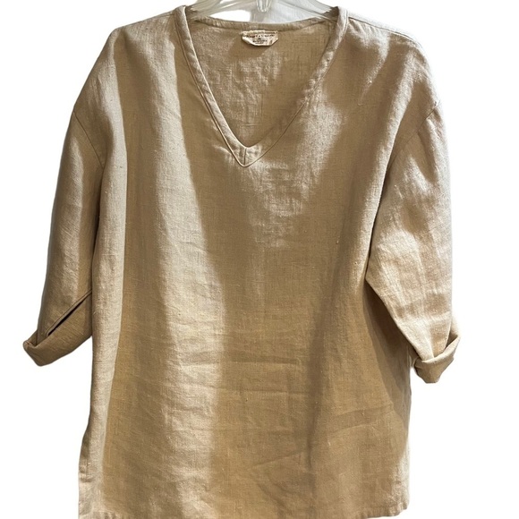 Heart’s Desire by Mary Grace Beige 100% Linen V-Neck Tunic Top Side Slits Sz S - Picture 6 of 11